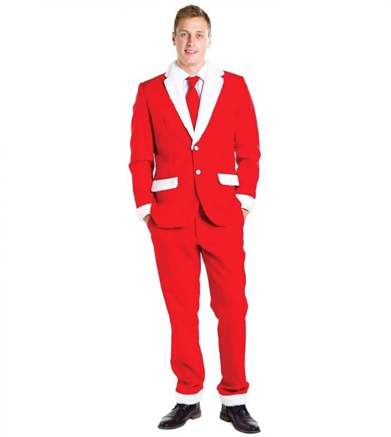 2022 Custome Homme Abiti da uomo Babbo Natale con risvolti e polsini in pelliccia Blazer rosso bianco Babbo Natale 2 pezzi Giacc