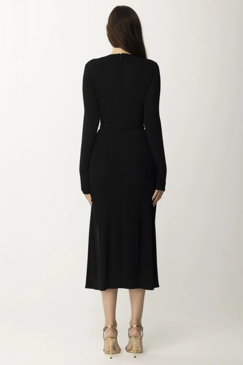 Abito midi con cintura e spacco Nero