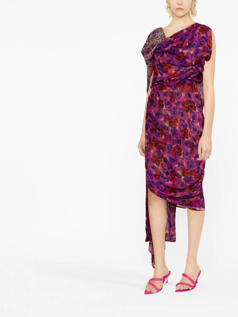Abito midi con stampa grafica multicolore - donna