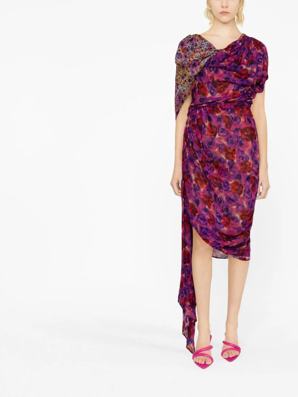 Abito midi con stampa grafica multicolore - donna