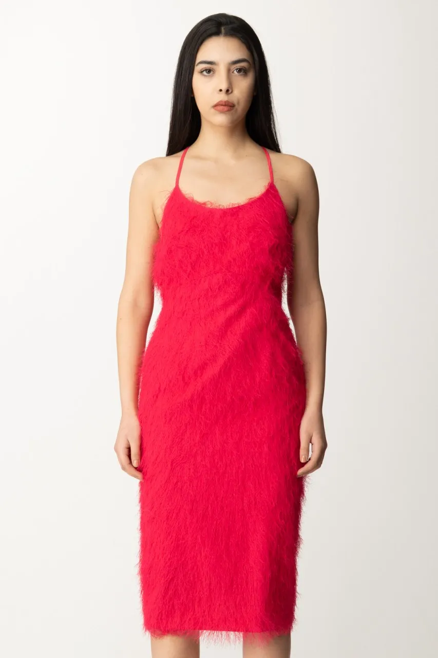 Abito midi effetto piumette BRIGHT ROSE