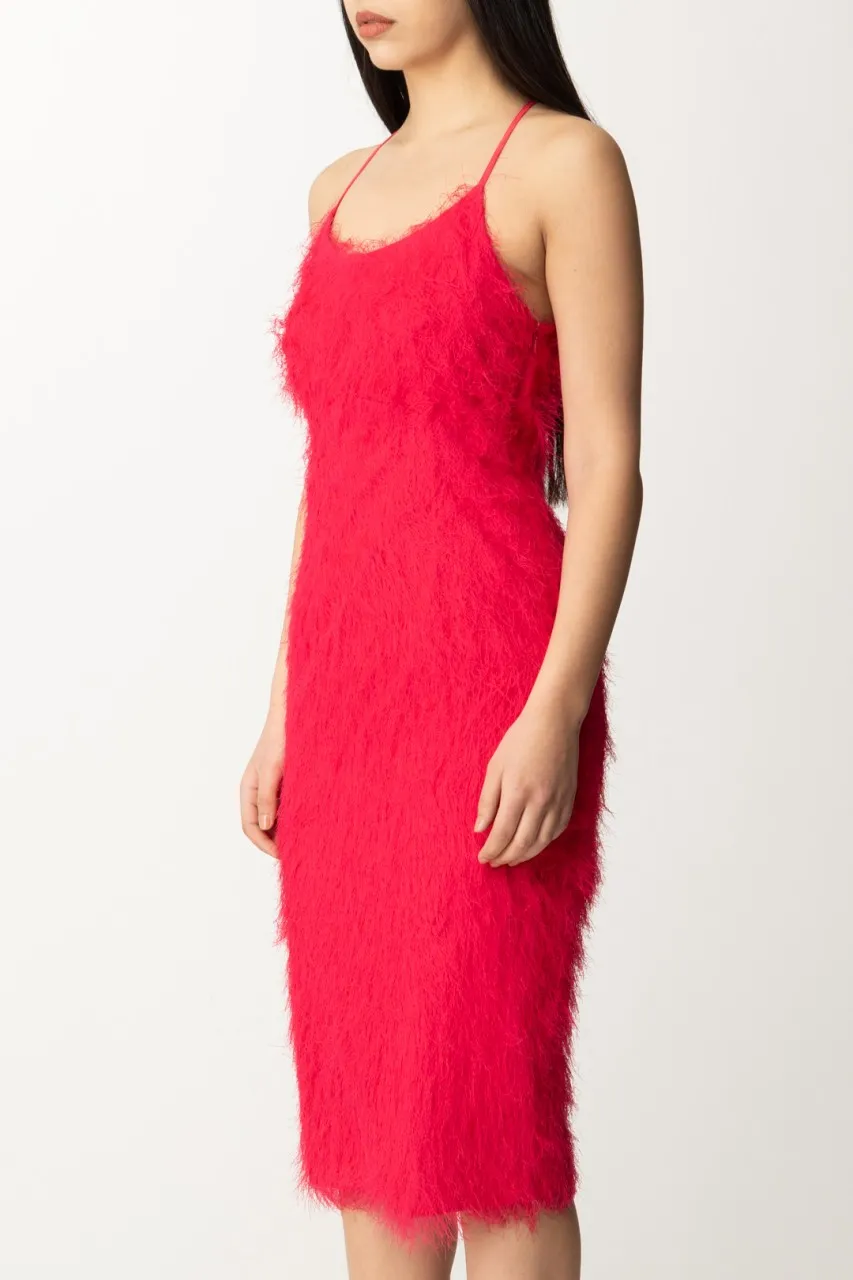 Abito midi effetto piumette BRIGHT ROSE