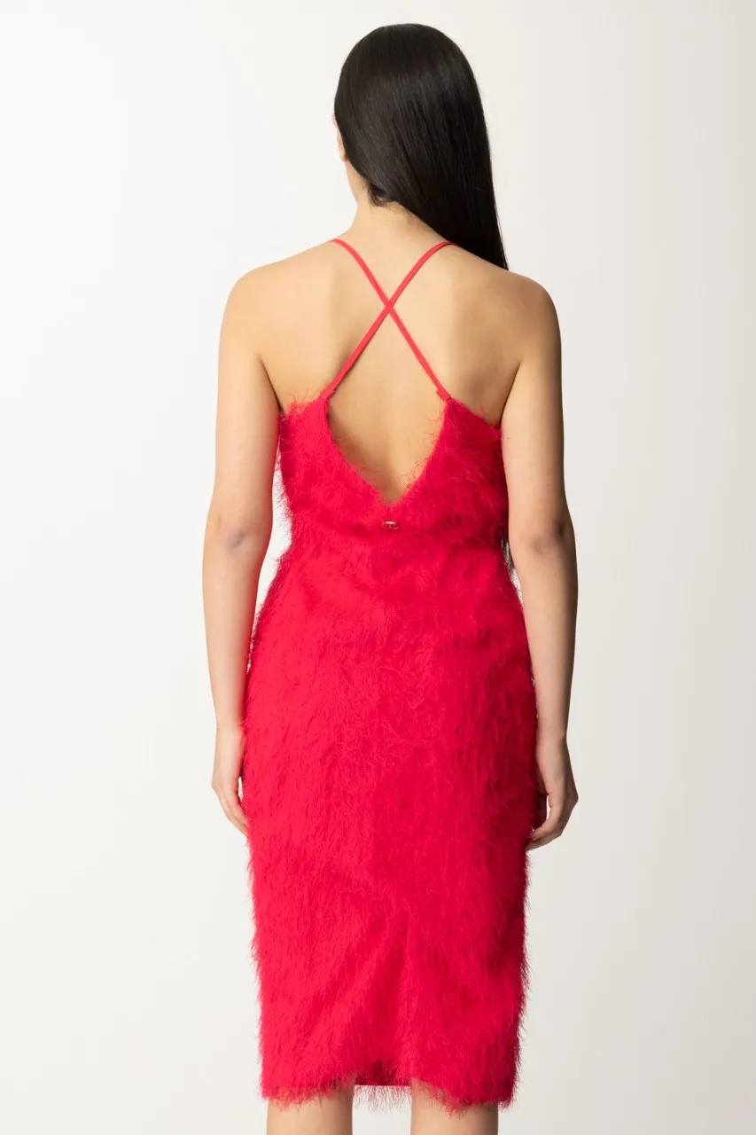 Abito midi effetto piumette BRIGHT ROSE