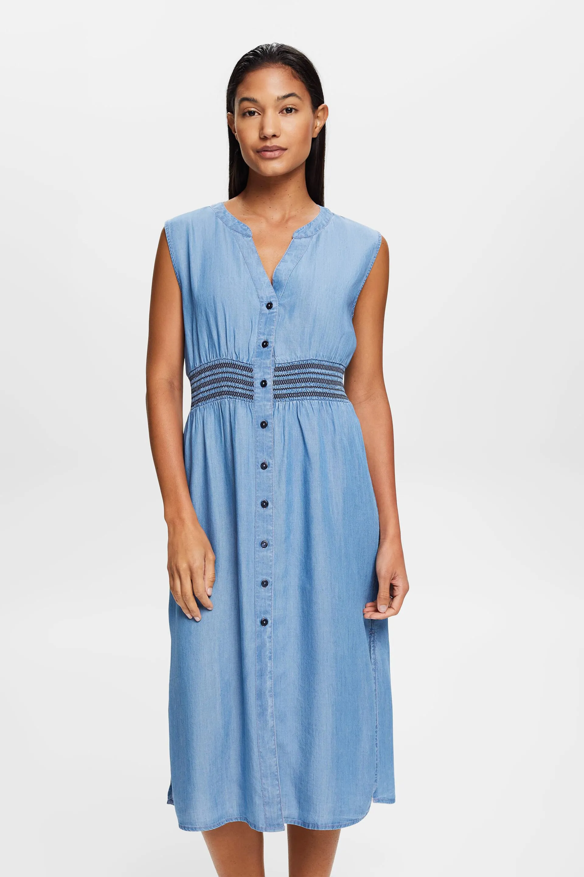 Abito midi senza maniche in simil denim