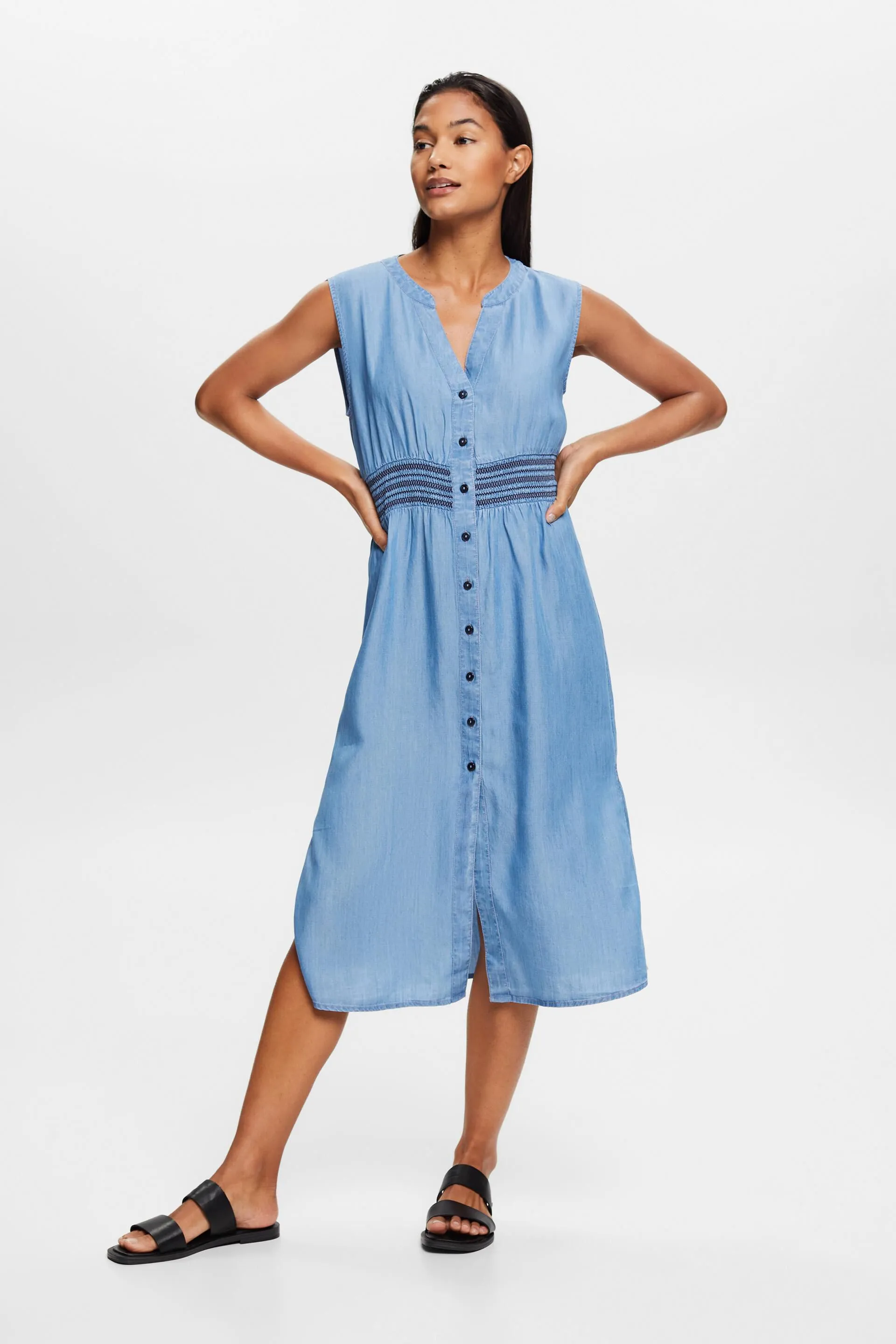 Abito midi senza maniche in simil denim