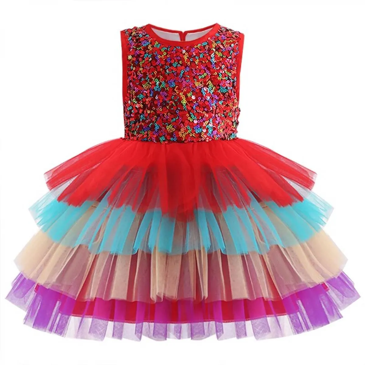 Abito per bambini Festa di compleanno Ballo con paillettes Ricamo Abito in rete Ragazza Festa di Natale Abito in tutù in maglia