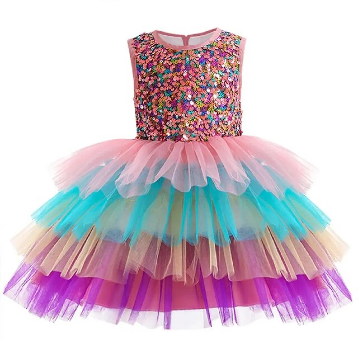 Abito per bambini Festa di compleanno Ballo con paillettes Ricamo Abito in rete Ragazza Festa di Natale Abito in tutù in maglia