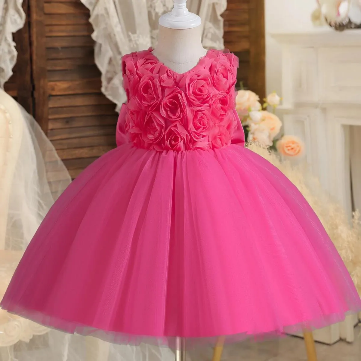 Abito rosso di Natale per ragazze Elegante abito da festa di compleanno per ragazza di fiore Abito da principessa per matrimonio