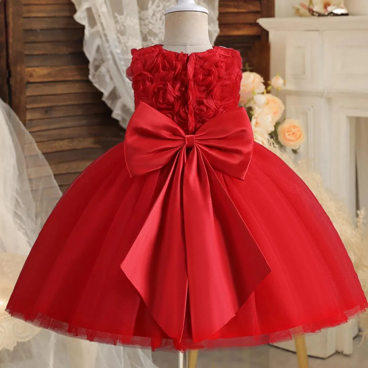 Abito rosso di Natale per ragazze Elegante abito da festa di compleanno per ragazza di fiore Abito da principessa per matrimonio