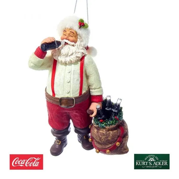 Babbo Natale e Sacco con Bottigliette Coca-Cola® in Plastica Kurt Adler – H 14 cm