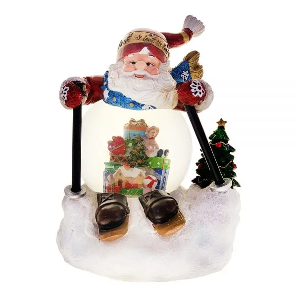 Babbo Natale Sciatore Boule de Neige Carillon a Batteria – H 25 cm