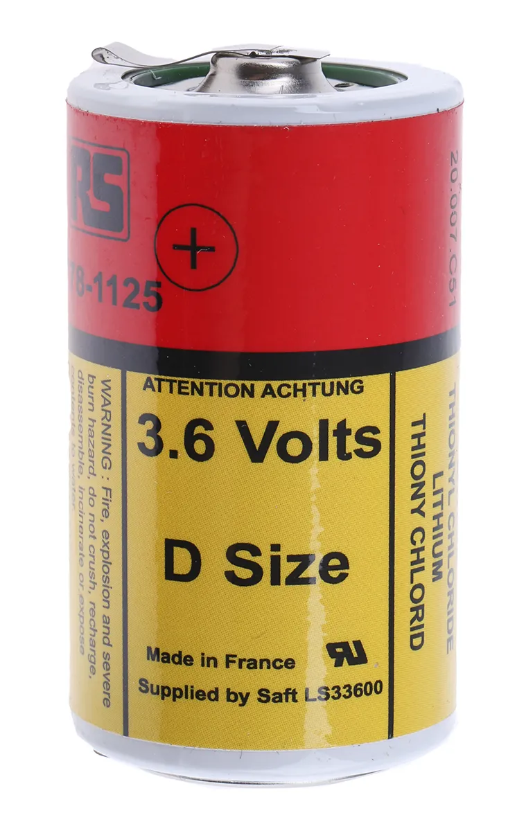 Batteria D RS PRO, Litio cloruro di tionile, 3.6V, 17Ah, terminale con linguette