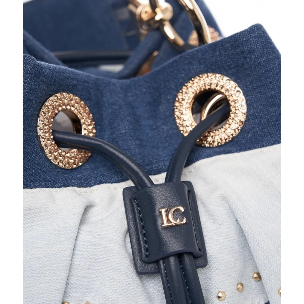 Borsa a secchiello con volant in denim blu