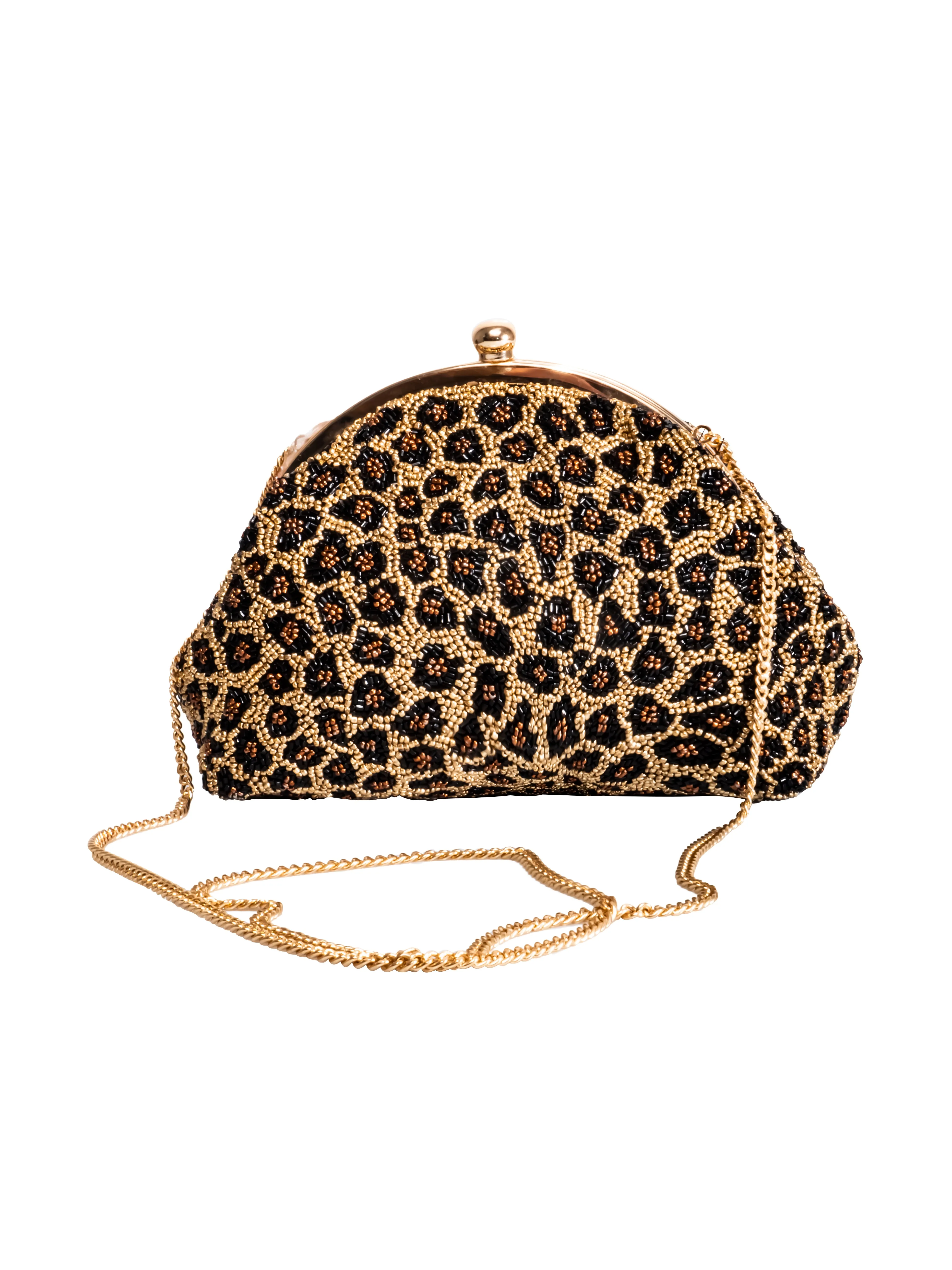 BORSA A SPALLA CON PERLINE LEOPARDO