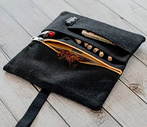 Borsello portatabacco idrorepellente - Astuccio porta tabacco, cartine, filtri e accendino (Cerniera gialla)