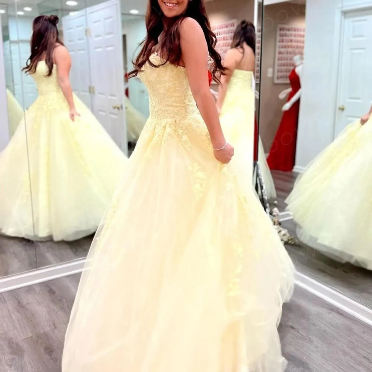 Bowith Abiti eleganti gialli per le donne Abiti da ballo applique Abiti da festa da sera in pizzo Abito di lusso per feste di ga