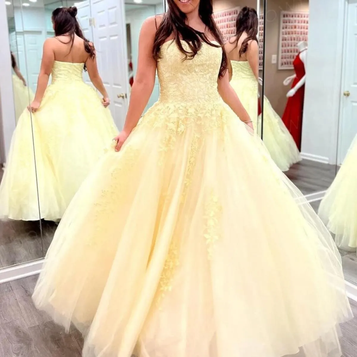 Bowith Abiti eleganti gialli per le donne Abiti da ballo applique Abiti da festa da sera in pizzo Abito di lusso per feste di ga