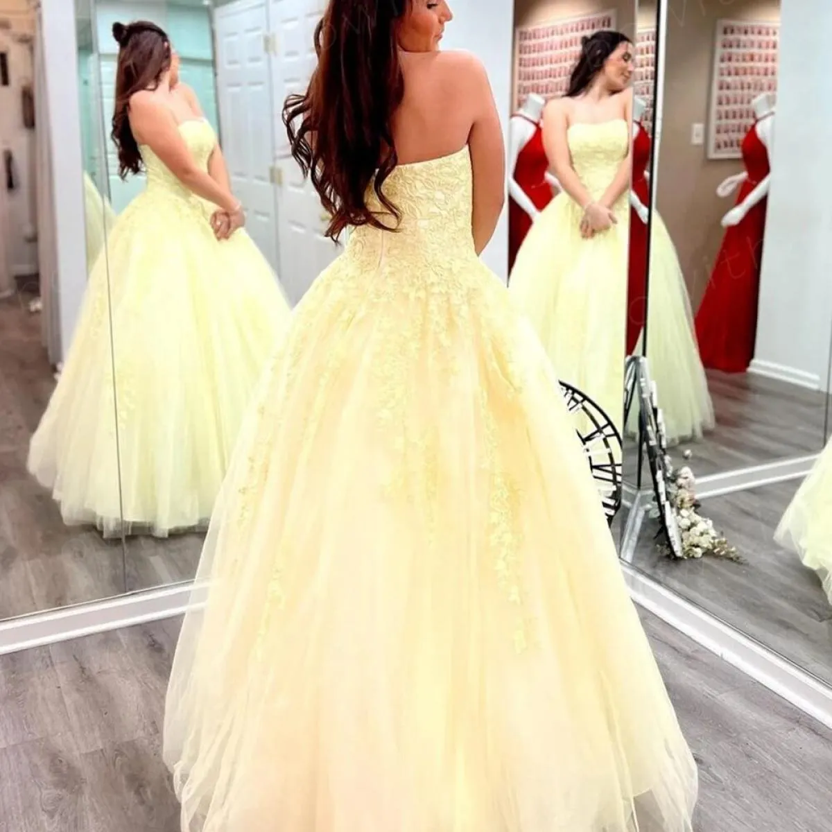 Bowith Abiti eleganti gialli per le donne Abiti da ballo applique Abiti da festa da sera in pizzo Abito di lusso per feste di ga