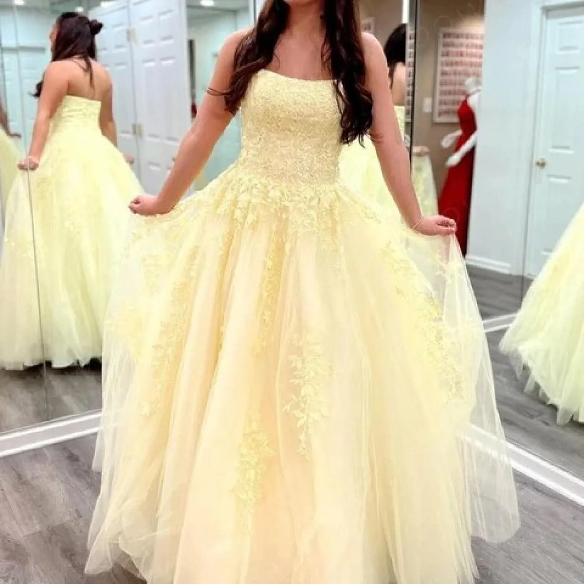 Bowith Abiti eleganti gialli per le donne Abiti da ballo applique Abiti da festa da sera in pizzo Abito di lusso per feste di ga