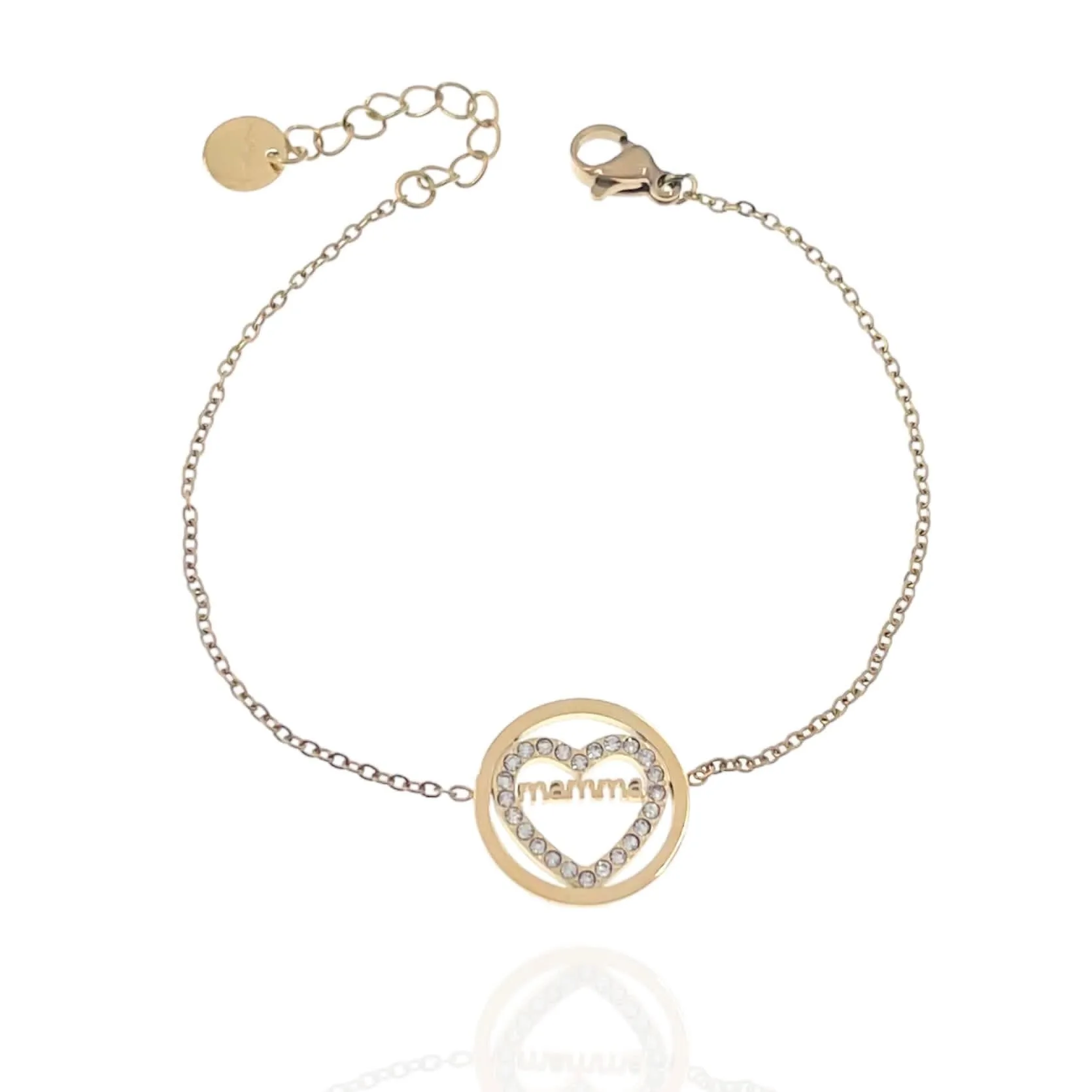 Bracciale Donna Gioiello Ciondolo Cuore Strass Scritta Mamma