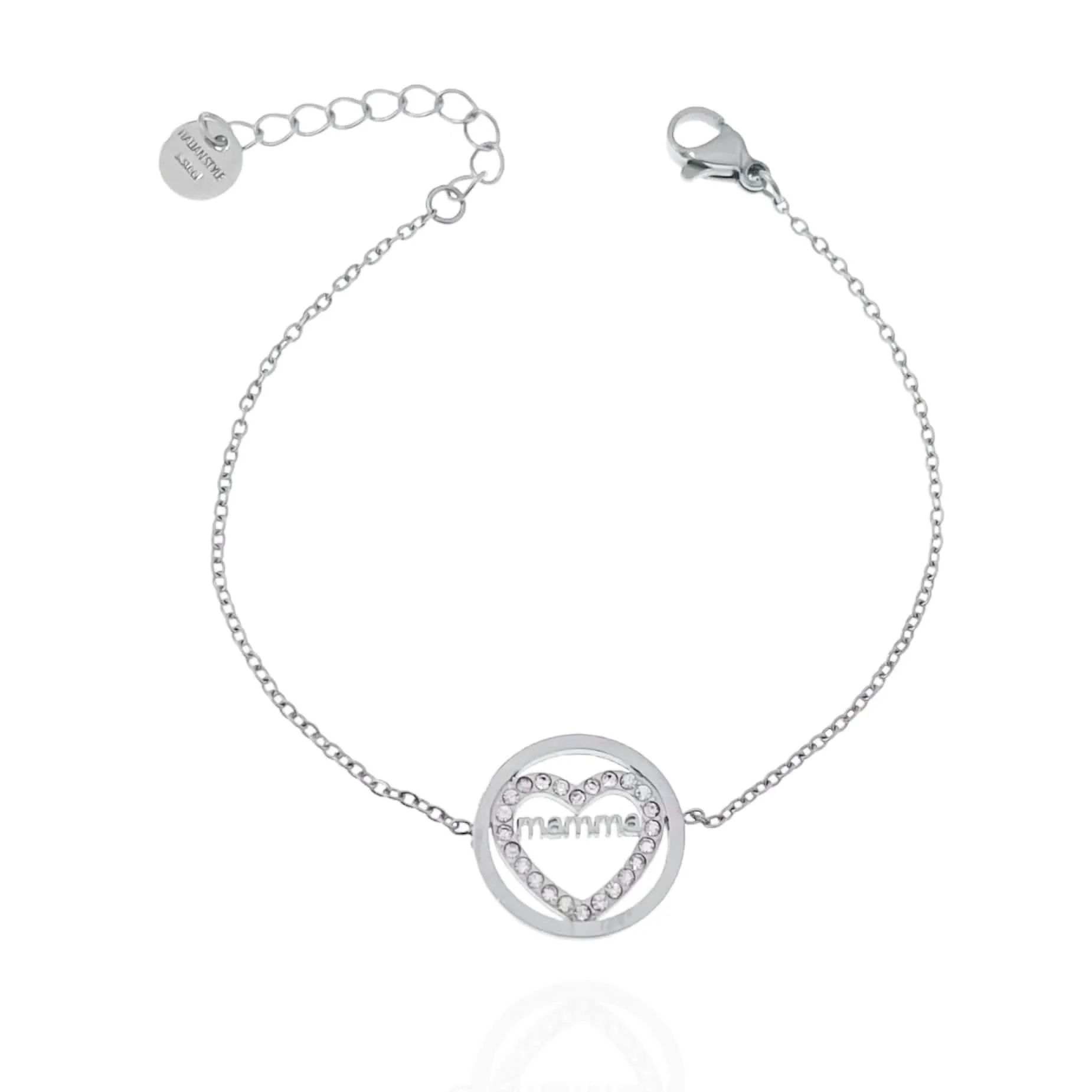 Bracciale Donna Gioiello Ciondolo Cuore Strass Scritta Mamma