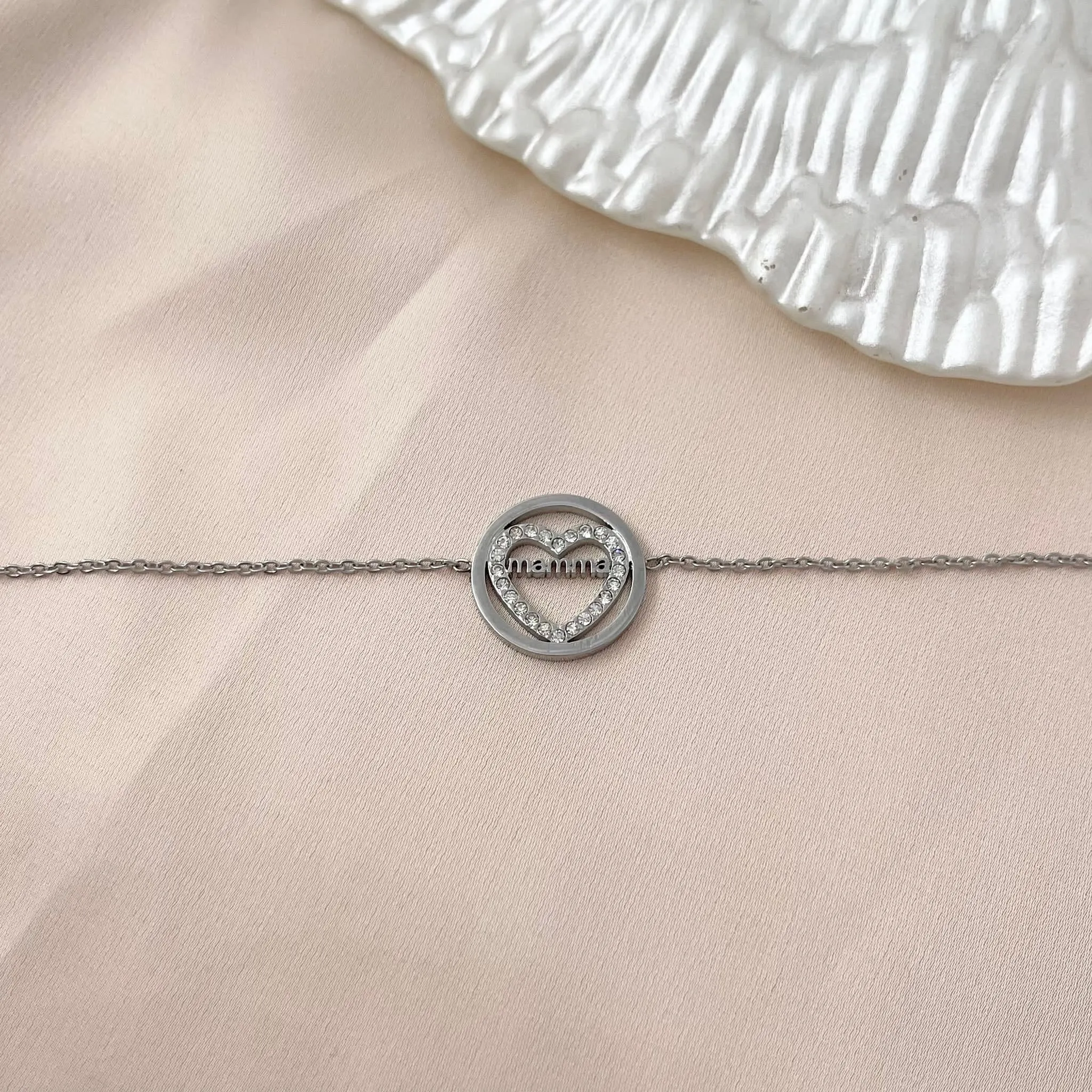 Bracciale Donna Gioiello Ciondolo Cuore Strass Scritta Mamma