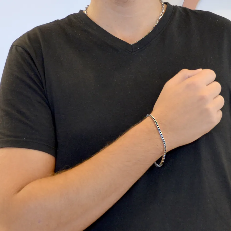 Bracciale Tennis da Uomo in argento con zirconi Neri