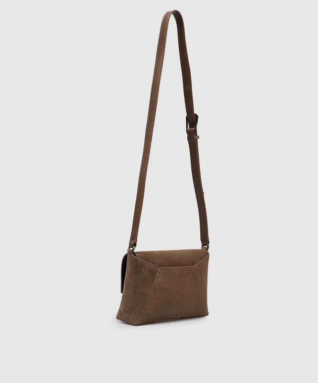 Brunello Cucinelli Borsa a tracolla a busta in camoscio marrone con logo MBHID3681