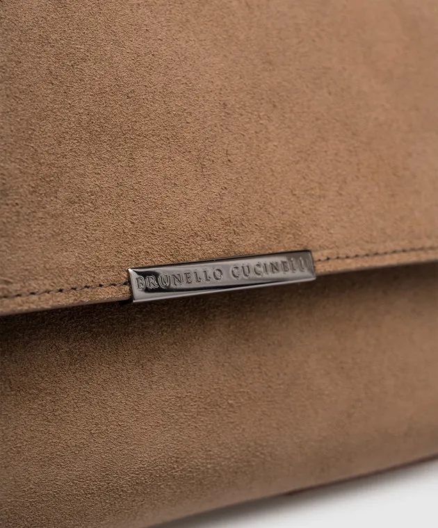 Brunello Cucinelli Borsa a tracolla a busta in camoscio marrone con logo MBHID3681