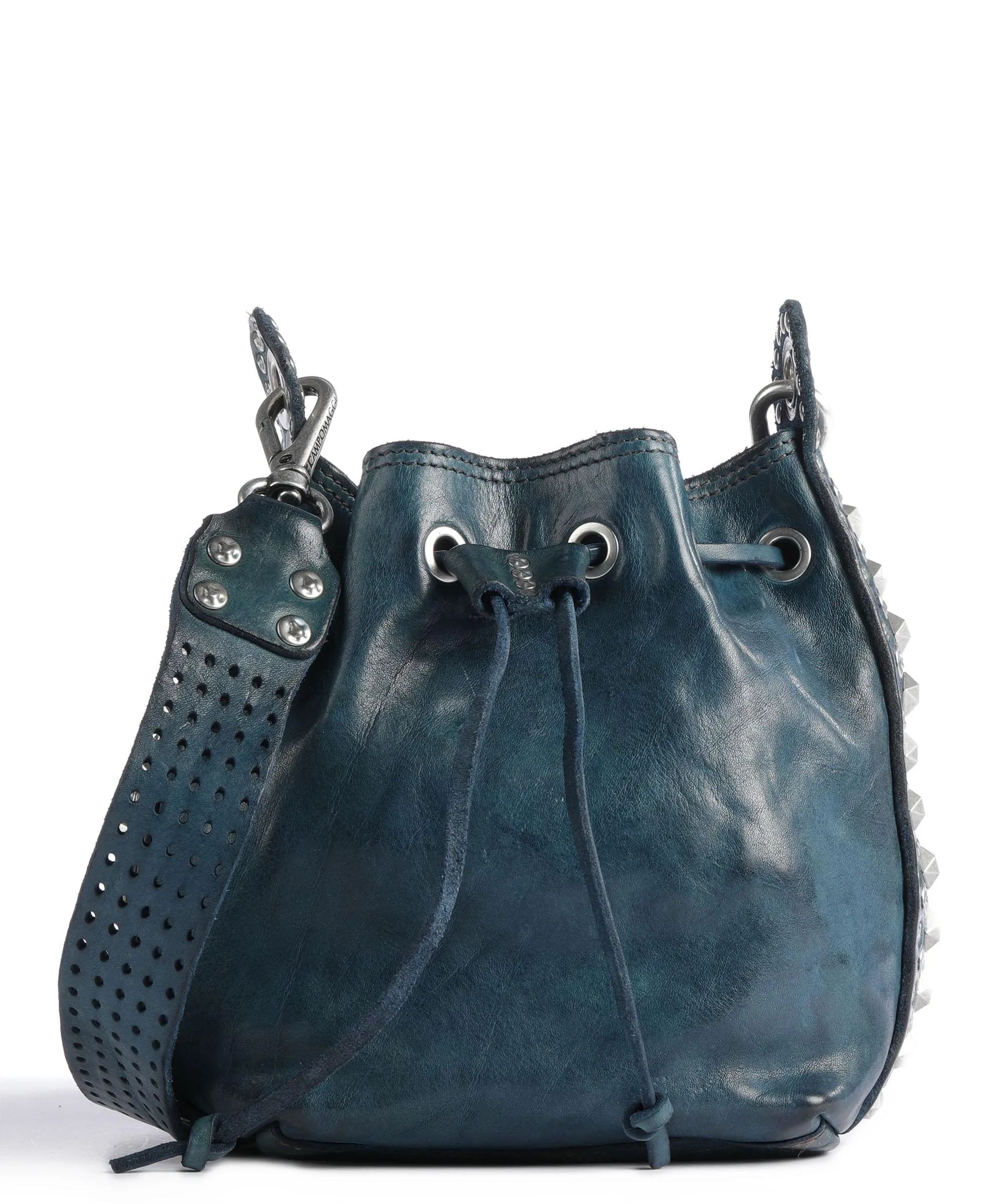  Campomaggi Borsa a secchiello pelle di vacchetta finemente grana blu scuro  