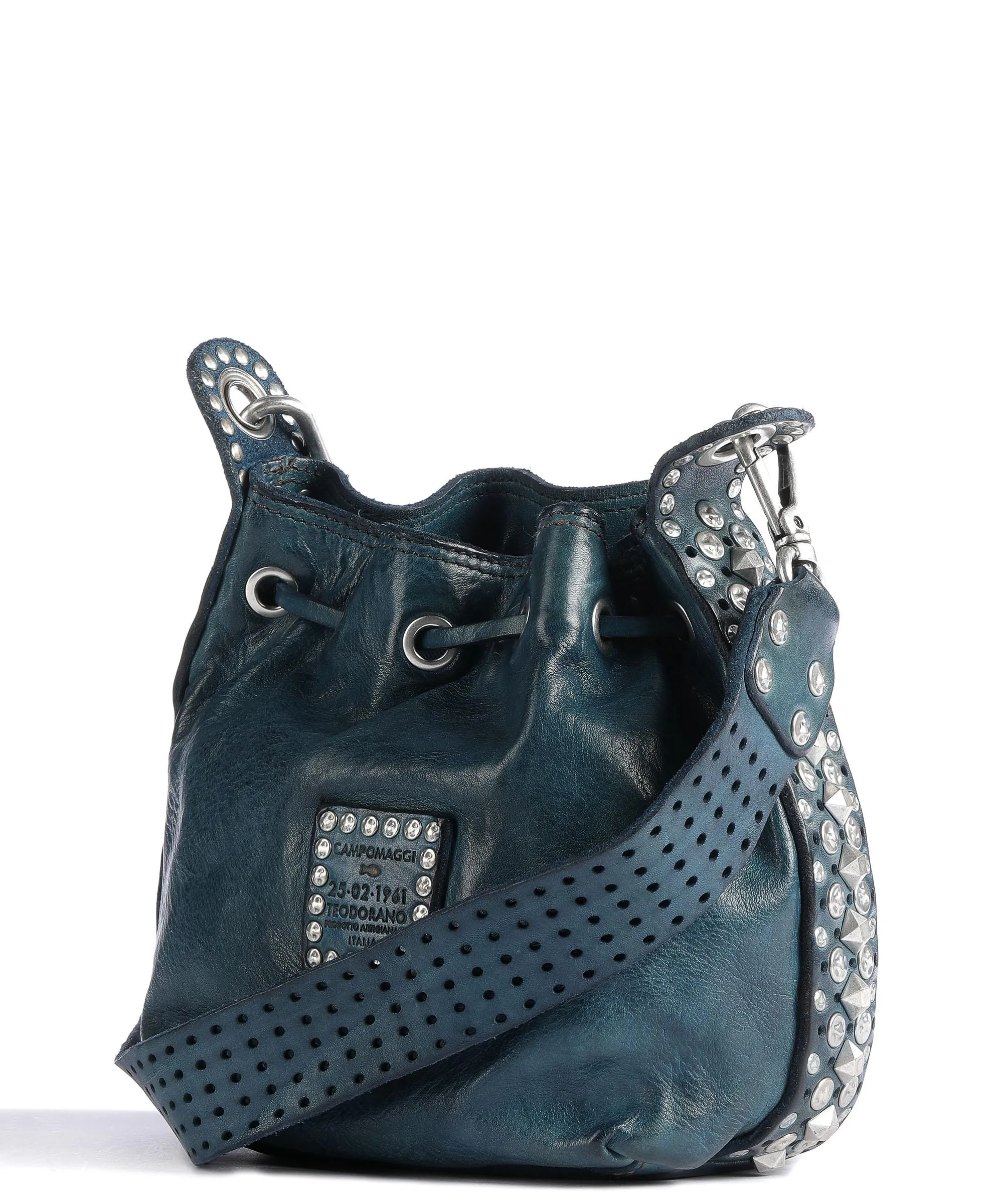  Campomaggi Borsa a secchiello pelle di vacchetta finemente grana blu scuro  
