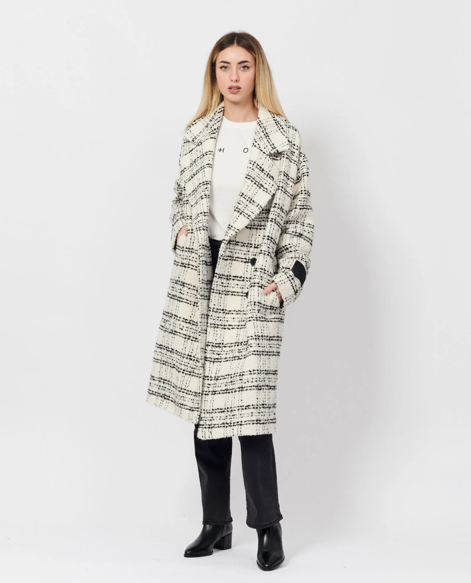 Cappotto a quadri con chiusura doppiopetto