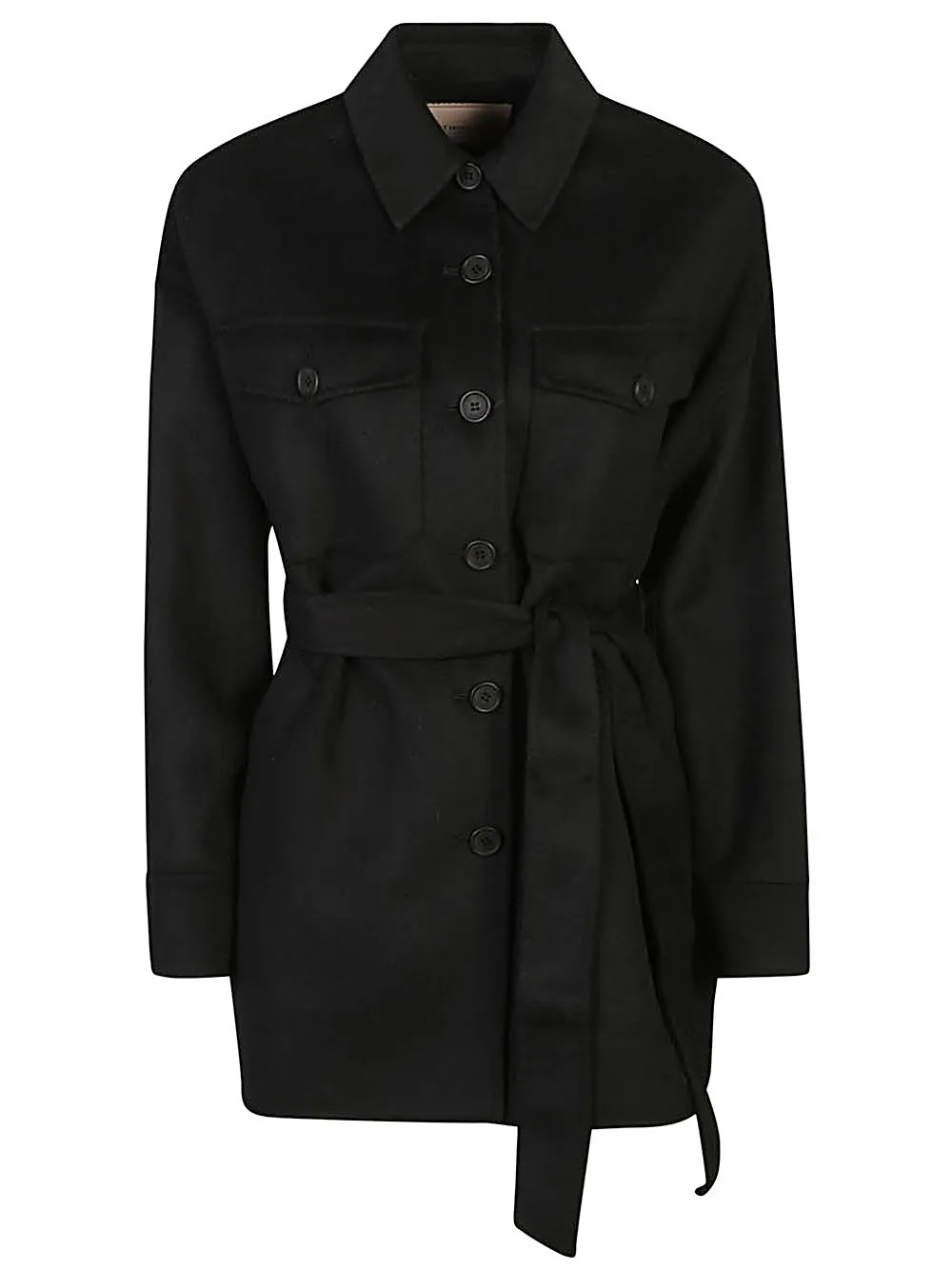 Cappotto caban in panno double misto lana nero