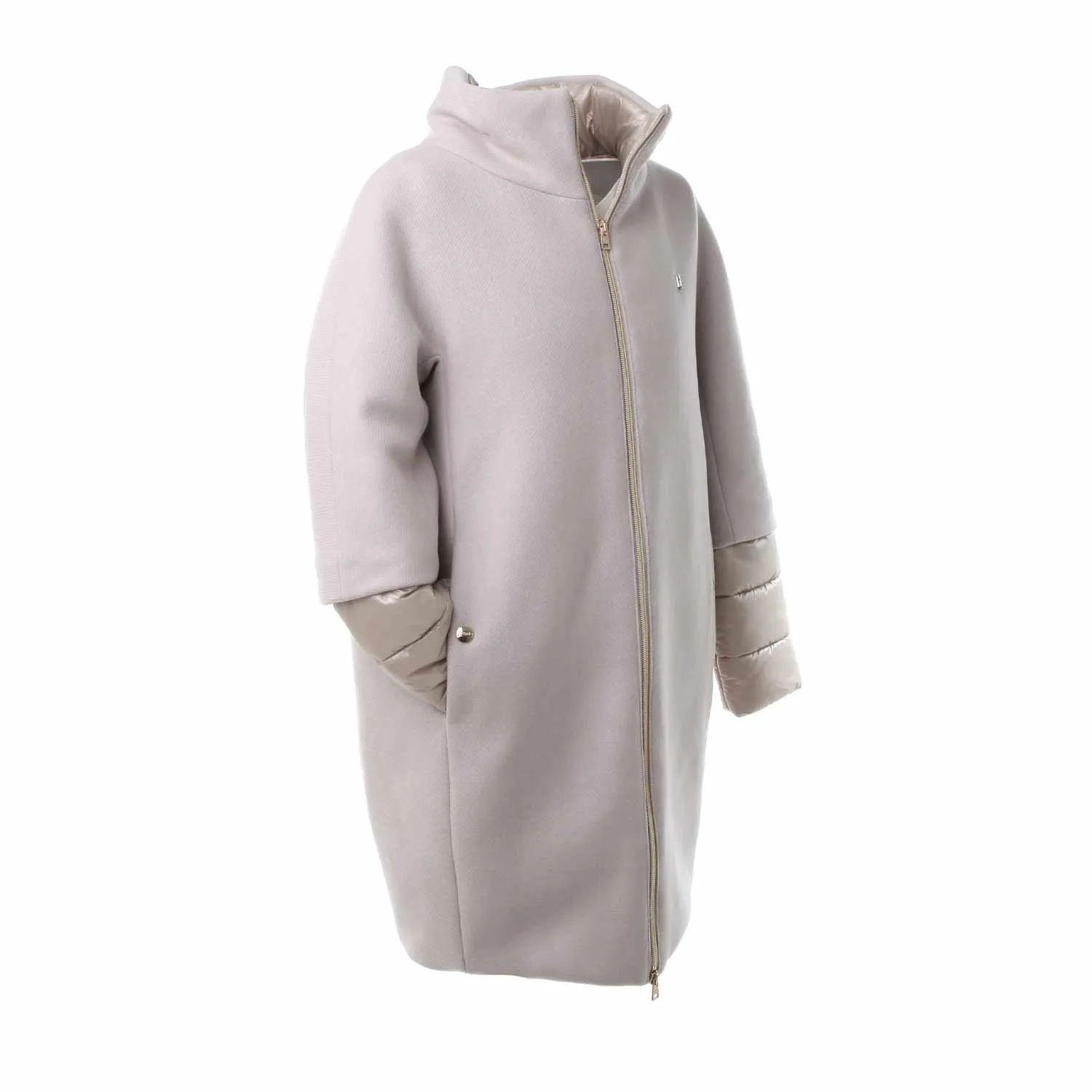 Cappotto Di Lana E Nylon Grigio E Avorio