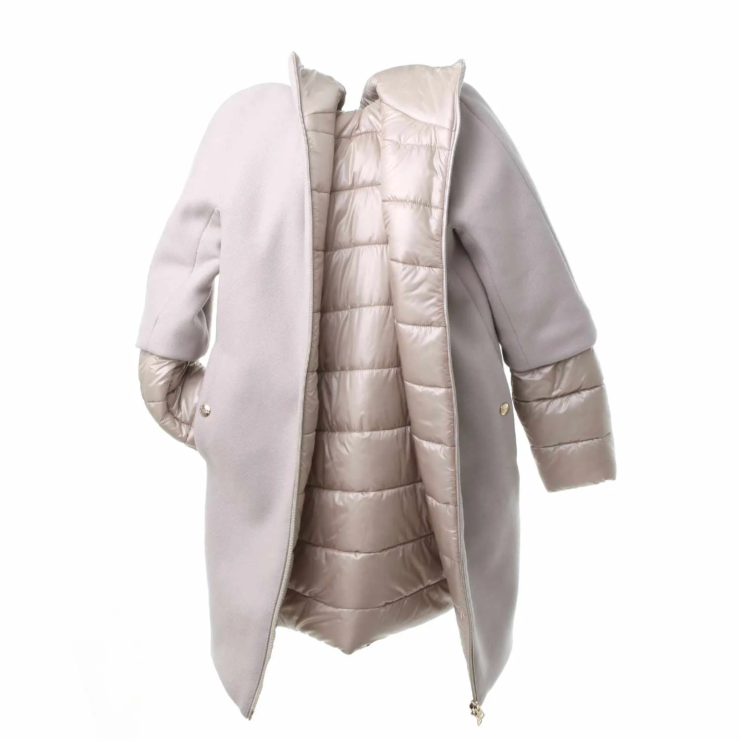 Cappotto Di Lana E Nylon Grigio E Avorio