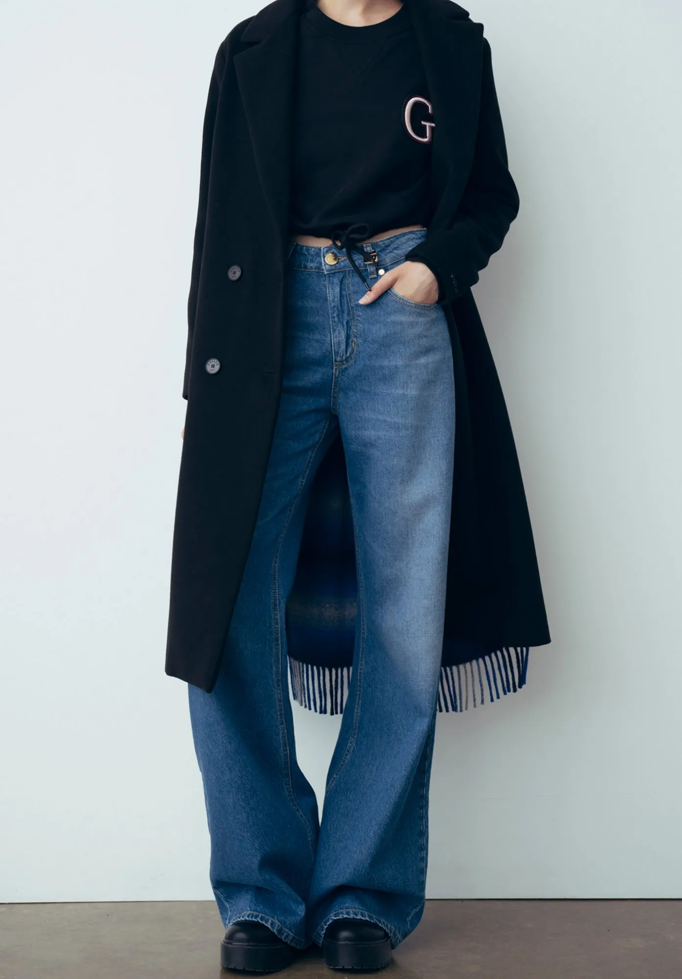 Cappotto Lungo Doppio Petto In Panno Nero Bluette – Gaëlle Paris