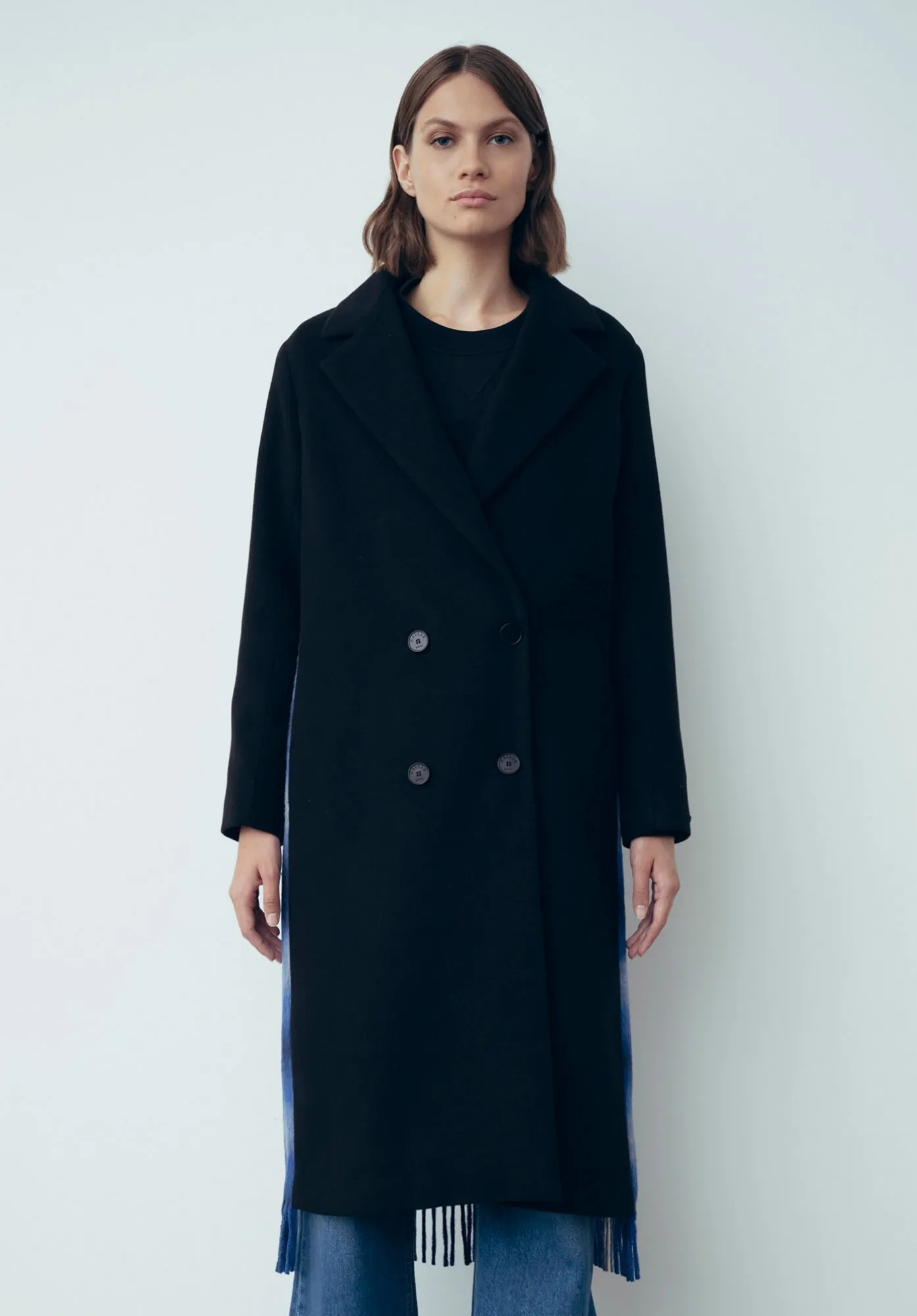 Cappotto Lungo Doppio Petto In Panno Nero Bluette – Gaëlle Paris