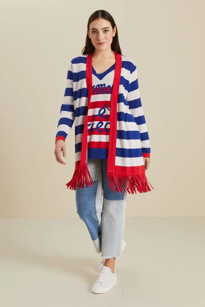Cardigan jacquard con frange
