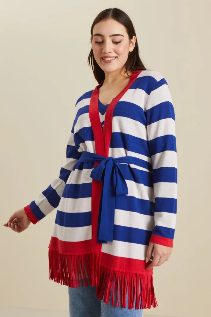 Cardigan jacquard con frange
