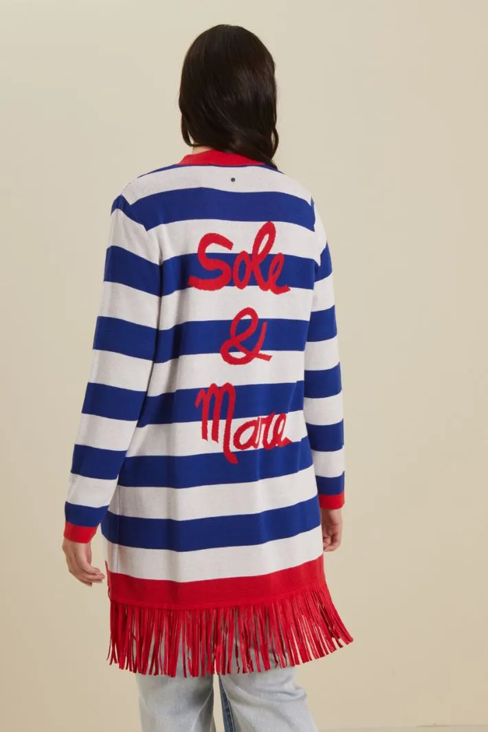 Cardigan jacquard con frange