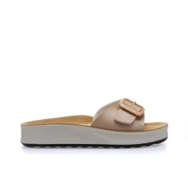 Ciabatte casual rosa con fibbia e suola platform