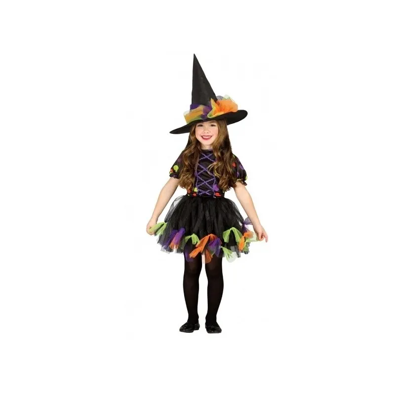COSTUME CARNEVALE STREGA/BRUJITA HALLOWEEN 2 PEZZI VESTITO PIU. CAPPELLO 3/4 ANNI 100% POLIESTERE ALTA QUALITA. COD85517