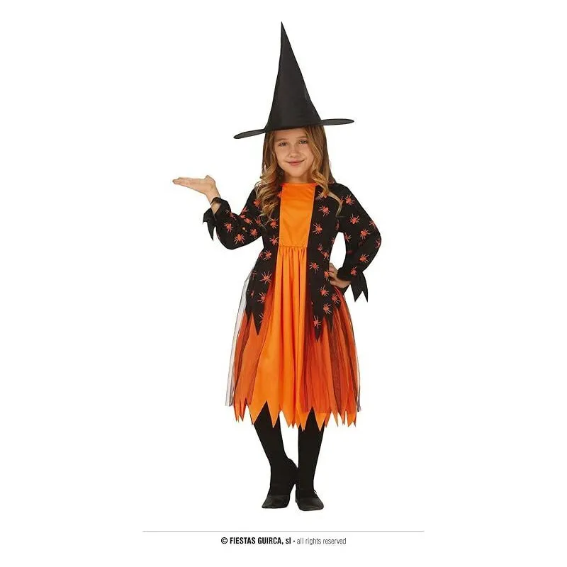 COSTUME STREGA CON RAGNETTI 5/6 ANNI VESTITO E CAPPELLO STREGHETTA PER TRAVESTIMENTI DI HALLOWEEN HORROR NO ACCESSORI