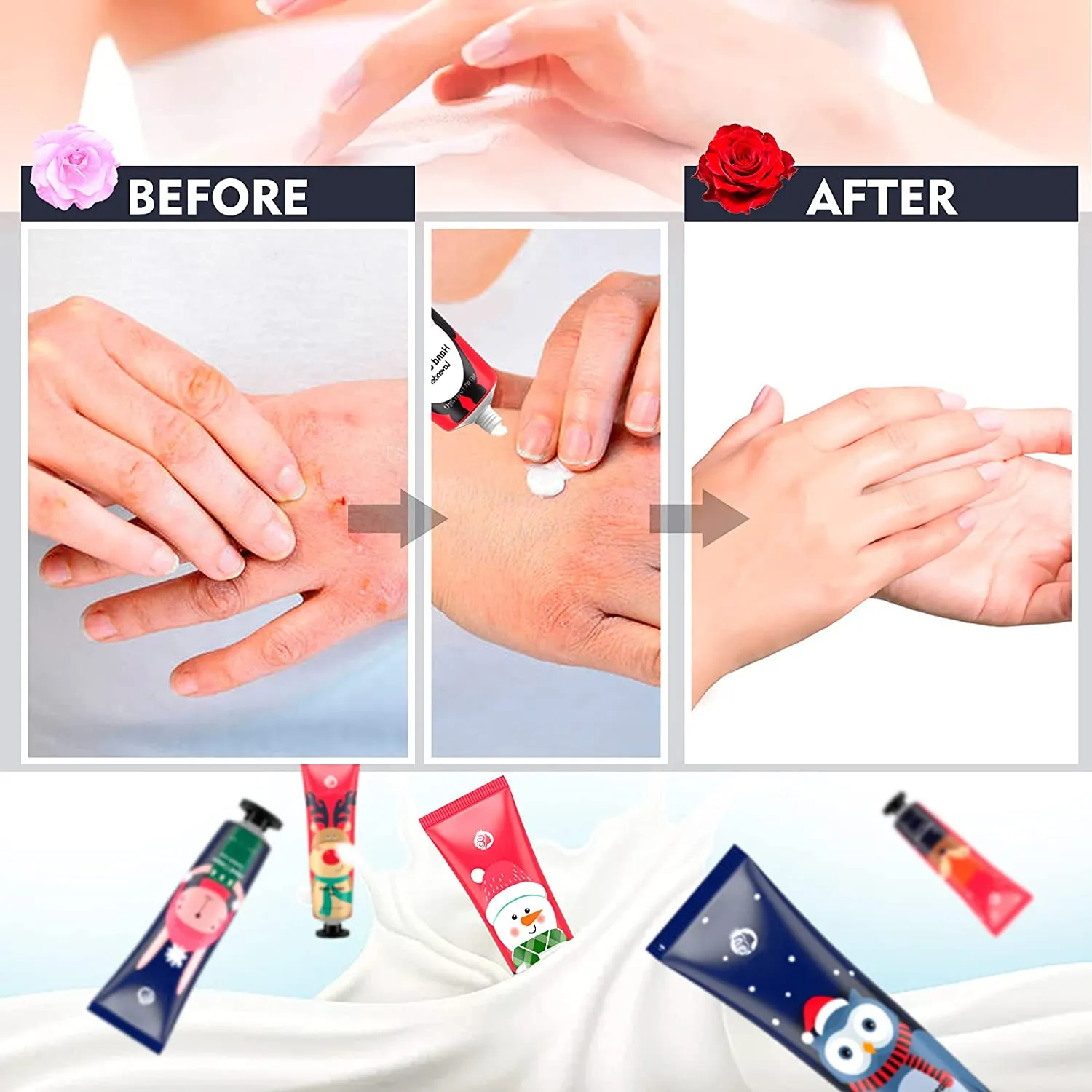 Crema Mani Set, 10 Pezzi Crema Mani Regalo Natale, Crema Mani Riparatrice per Donna e Uomo - Assorbimento Rapido, Idratazione Im