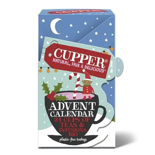 Cupper Calendario dell'Avvento Biologico, Cofanetto Assortito di 12 Tè e Infusi Biologici e 100% Naturali, Filtri 100% Biodegrad