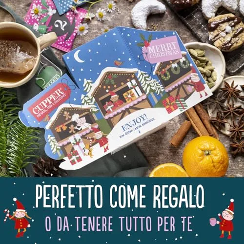 Cupper Calendario dell'Avvento Biologico, Cofanetto Assortito di 12 Tè e Infusi Biologici e 100% Naturali, Filtri 100% Biodegrad