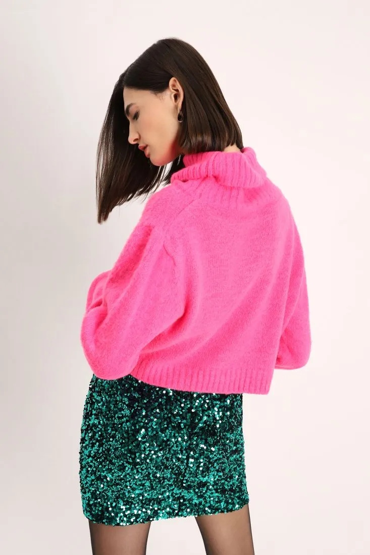 Dolcevita cropped monocolour con dettagli a coste