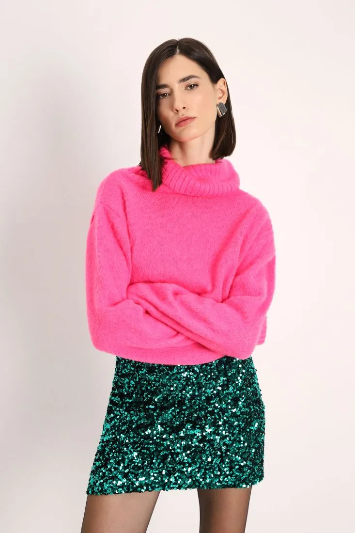 Dolcevita cropped monocolour con dettagli a coste