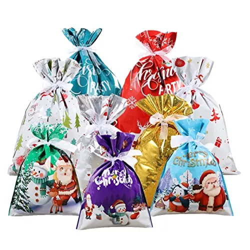 FANXIYA 45 pezzi Sacchetti Regalo Natalizi Sacchetti Caramelle Confezioni Regalo in 3 Diverse Dimensioni e 6 Disegni di Regalo D