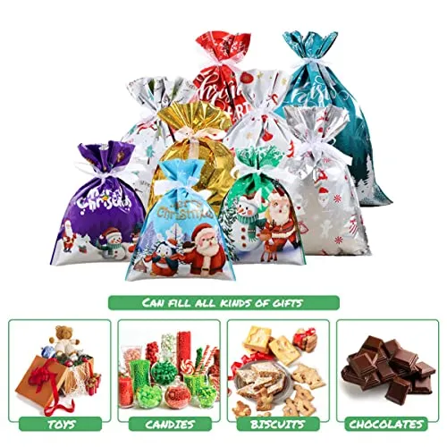 FANXIYA 45 pezzi Sacchetti Regalo Natalizi Sacchetti Caramelle Confezioni Regalo in 3 Diverse Dimensioni e 6 Disegni di Regalo D